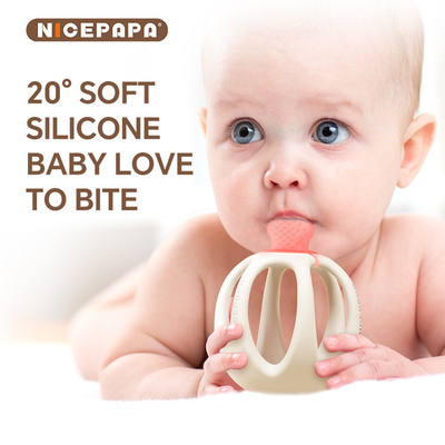 NICEPAPA EXPLORES 100% makanan kelas silikon bayi Teether Sensing menenangkan produk bayi (Merah)