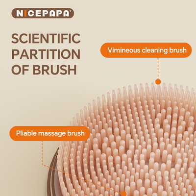 Penyimpanan Cairan Bulu halus &amp; Baby Bath Shampoo Brush Kombinasi Produk Makanan Grade Silikon Soft Cleaning Massage