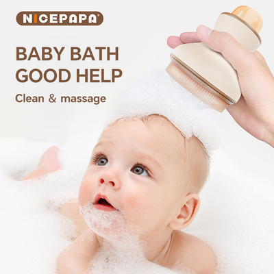 Penyimpanan Cairan Bulu halus &amp; Baby Bath Shampoo Brush Kombinasi Produk Makanan Grade Silikon Soft Cleaning Massage