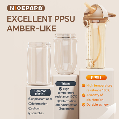 Bentuk V anti-mencekik PPSU tahan panas flip-kap cangkir air melindungi anak-anak dengan bola gravitasi lembut gagang 330ml